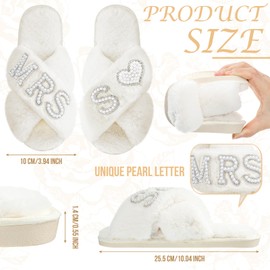 Xtinmee MRS Bride Slippers Fuzzy Wedding Slippers White Cozy Bridesmaids Slippers with Cosmetic Toiletry Bag for Women Gift (Letter S)