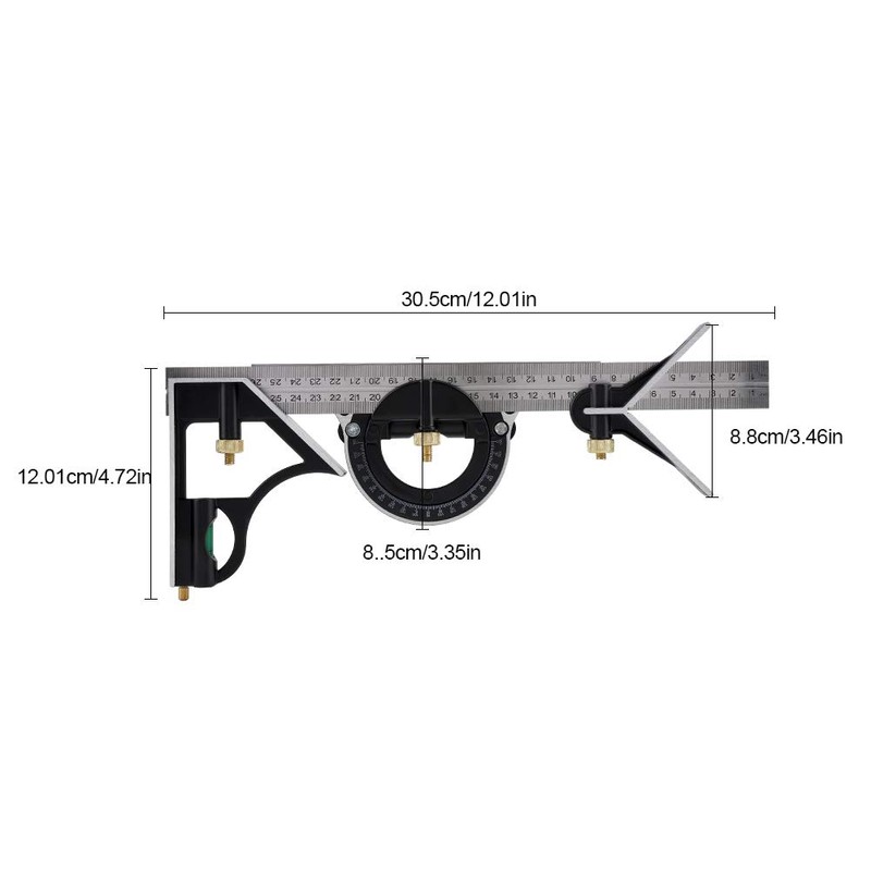 Adjustable Combination Square, 300mm Multifunctional Combination Angles Ruler for Carpenter