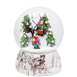 Snow Globe Skier Winter Sports on Base Landscape Silver Music Box Christmas Winter with Music Box - 100 mm Wide * 20166