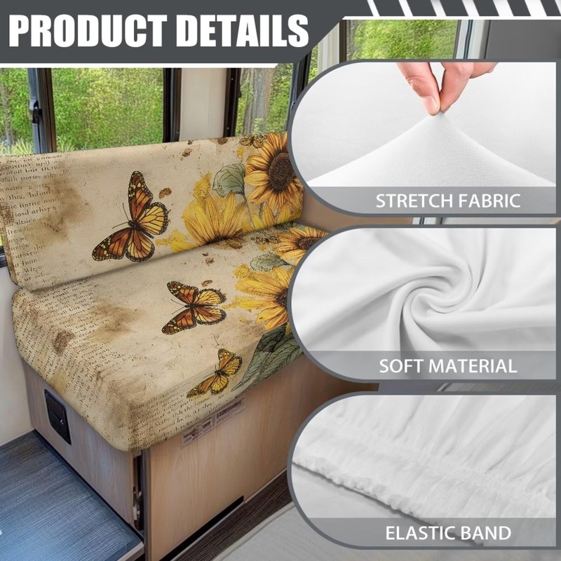 SUITOSELFY RV Couch Covers for Sofa Bed 2-Piece Sunflower Butterfly