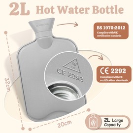 HAOCEE Hot Water Bottle with Cover, 2 L Hot Water Bottle Large Fluffy Hot Water Bottles with Kangaroo Bag, Leak-proof and Tested, Hot Water Bottle Long Warm, Bed Bottle (Brown)