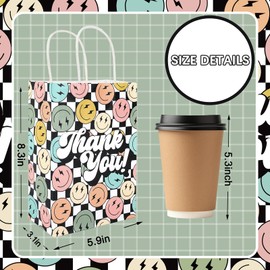 JarThenaAMCS 24Pcs Groovy Thank You Gift Bags Checkerboard Smile Face Paper Bag with Handle Funny Face Candy Goodie Treat Bag for Baby Shower Birthday Party Favor