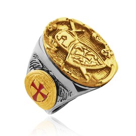 Knight Templar Ring, Crusader Ring for Men, Medieval Knight Sword Shield Ring Punk Cross Shield Ring Knights Templar Jewelry, Hip Hop Crusader Sword Shield Ring (9)