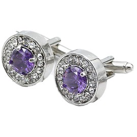 V & L Round Purple Crystal Cuff links Silver – Fancy Unique Elegant Sparkling Luxury Gem Stone Cufflinks for men Round - Perfect for Wedding, Formal, Suits, Business and Groom Cufflink