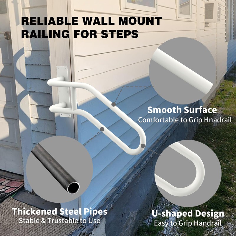 Left Side Wall Mounted handrail, Garge Door Stair Railing for