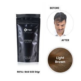 Kmax Concealing Hair Fibers Refill - Keratin Fibres for Hair, Hair Powder for Thickening Effect, Hair Fibres to Cover Hair Loss, Size 64 g, Light Brown