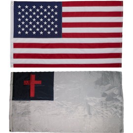 AES USA American and Christian Christ Jesus Religious Flag 3x5 Embroidered 2 Double Sided Flag Wholesale Lot House Banner Double Stitched Fade Resistant Premium Quality