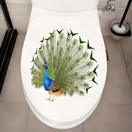 Peacock Flower Toilet Cover Sticker Decals,Flower Leaf Peacock Waterproof Toilet Lid Tank Seat Decals Cistern Self-Adhesive Bathroom Wall Sticker