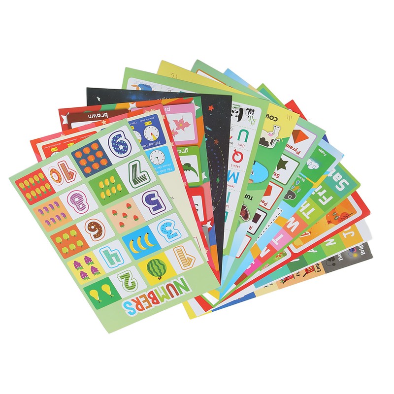 12PCS Educational Posters for Kids Cartoon Learning Poster Waterproof English