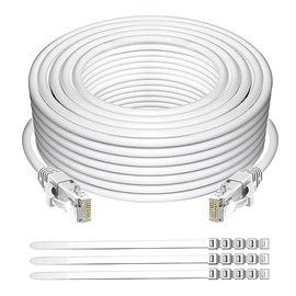 Adoreen - Cable Ethernet Cat 6 de 100 pies, blanco, cable de red RJ45 largo redondo sin enganches, POE, cable de conexión de computadora LAN de Internet de Gbps, suave y flexible para enrutador