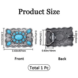 GORGECRAFT Turquoise Stone Buttons 87 x 62 mm Belt Buckles for Men American Western Cowboy Indian Elements Vintage Turquoise Belt Buckle Rectangular with Flower for Belt Antique Silver Colour