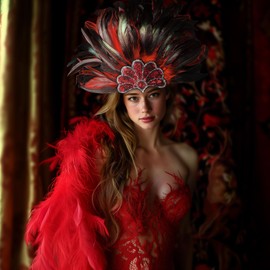 JPXH Feather Carnival Headdress Sequin Crown Headpiece Showgirl Costume Accessory (Red-1)