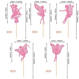 30 piezas de adornos para cupcakes de hadas con purpurina, diseño de ángel, hada, decoración de tartas de ballet para bodas, despedidas de soltera, baby shower, suministros para fiestas de cumpleaños, color rosa