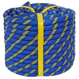 CRAYZA Double Braided Polyester Rope (1/2 in x 100 ft) Strong Arborist Rigging Rope 48 Strands for Tree Work Climbing Pulling Swing Sailing, Blue