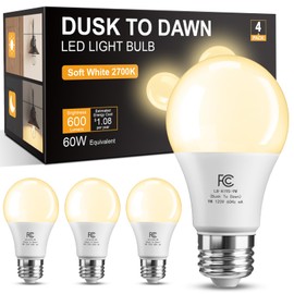 TJOY Dusk to Dawn Light Bulbs Outdoor, Light Sensor LED Light Bulb, Automatic on/Off Photocell Bulb for Outdoor Porch Lighting, 60W Equivalent, Energy Efficient 9W, Soft White 2700K,E26 Base, 4 Pack