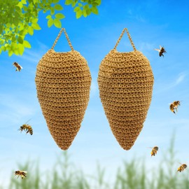 Vecacosic 2 Pack Large Crochet Wasp Nest Decoys, Hanging Fake Hornet Nest Decoy, Crochet Wasp Nest Decorative Items Fake Bee Hive for Outdoor Patio Eaves Orchard (Dark Earthy)