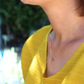 Cross Pendant Necklace for Women Rose Gold Plated Stainless Steel Tiny Cross Necklace Simple Christian Religious Necklace