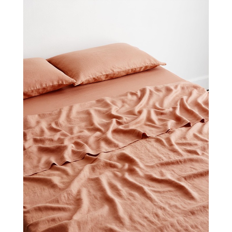 BED THREADS Hazelnut 100% French Flax Linen Flat Sheet
