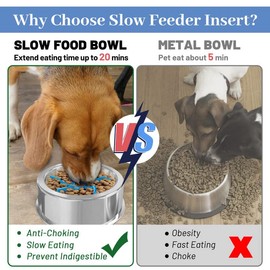 PatiencET Slow Feeder Insert for Dog Bowl, Silicone Slow Feeder Dog Bowls Insert with Suction Cups to Slow Down Eating for Large Medium Small Breed Dogs (Blue)