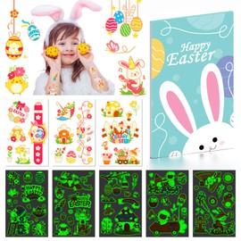 EMOME 15 Sheets Easter Tattoos for Kids Bulk, Kids Tattoos Temporary for Easter Basket Stuffers Egg Fillers, Easter Decorations Party Favors Supplies Games for Boys Girls(Glows)
