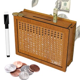 Lithyc Wooden Money Box Money Box with Counting Mechanism, Suitable for Adults and Children, Reusable Money Box with Savings Goals and Crossable Numbers