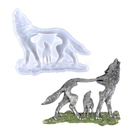 Koonafy Wolf Resin Molds Howling Wolf Resin Mold Double Wolf Standing Silicone Mold Wall Decor with Lawn Animal Statue for DIY Wall Hanging Window Door Decor