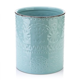 DOWAN 7.2" Kitchen Utensil Holder, Extra Large Farmhouse Utensil Holders for Countertop, Ceramic Utensil Crock, Anti Slip Cork Bottom