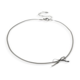 Jean Beau Bow Necklace for Women, Silver Dainty Bowknot Ribbon Snake Choker Chain Trendy Jewelry Gift