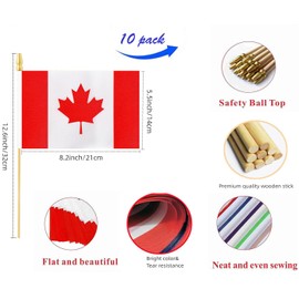 10 Pack Canada Flags -CA Handheld Flag- 5x8 in, Canadians Mini Flag. Suitable For Party Decorations, Store Displays, Bar Decorations And National Day Parades.
