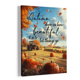 HIWX Fall Wall Decor, Farmhouse Autumn Pumpkin Landscape Framed Canvas Painting Wall Art Decor, Autumn Showing Us Beautiful Rustic Fall Wall Art Home Decoration for Bedroom Living Room, 11x14