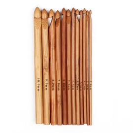 Aeelike Crochet Hook Sets for Beginners, Lightweight Bamboo Crochet Hook Set with Sandpaper, Lnline Crochet Hooks 12 Pack, Crochet Hooks for Arthritis Hands, Starter Set Wood Hooks Long 15cm