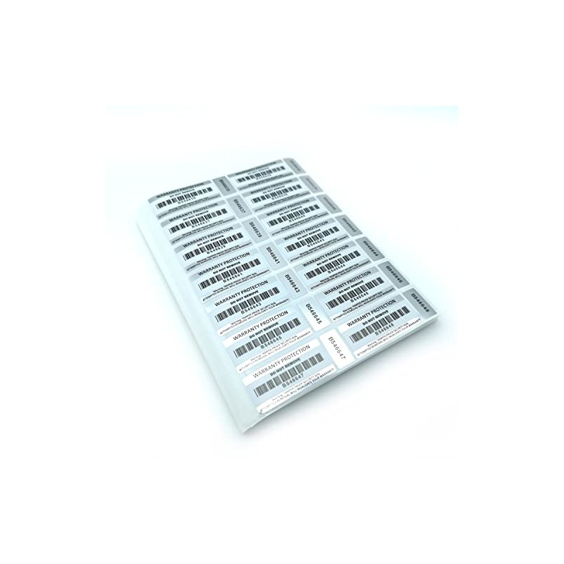 Tamper Proof Stickers in 7 Pack Sizes (50-2500pcs) 2-Part Warranty