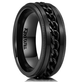 King Will Intertwine 8mm Spinner Ring Black Edge Serrated Stainless Steel Fidget Ring Anxiety Ring for Men 8.5