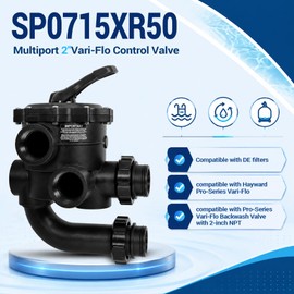 SP0715XR50 2 Inch Multiport Control Valve, 6‑Position Backwash Valve Compatible with Hayward Pro Series Vari‑Flo Grid D.E. Filter, 2" FIP Pipe, Leak‑Proof ABS Body, Easy DIY Installation