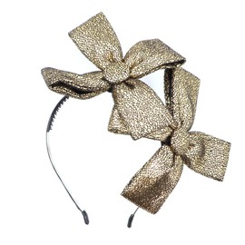 Metallic Textured Double Flowered Headband-Gold