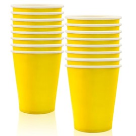MORAINJAY Pack of 16 Yellow Paper Cups, 9 oz/250 ml Paper Yellow Party Cups, Drinking Cups, Cups for Wedding Party Supplies, Cups for Hot and Cold Drinks, Coffee, Tea, Birthday, Children's Party