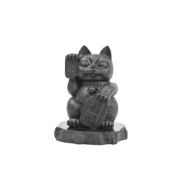 Karelian Heritage Shungite Lucky Cat Figurine | Japanese Maneki Neko Statue | Energy Protection & Good Fortune Talisman Gift | Handcrafted Spiritual Decor FIG37