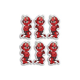 6 x 5cm Red Devil Vinyl Stickers - Horns Creature Animal Cartoon Luggage Men Women Boys Girls Design Small Decal Laptop Scrapbooking #5382