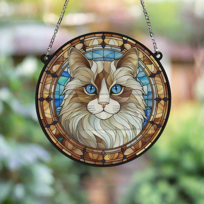 Image Industry Cat Ragdoll Stained Glass Effect Suncatcher - Garden