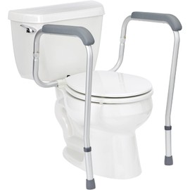 Foldable Toilet Safety Rail with Adjustable Height – Universal Fit for Standard or Elevated Seats – Aluminum Frame, Width Adjustable Armrests, Easy Install Over Toilet – Retail Box