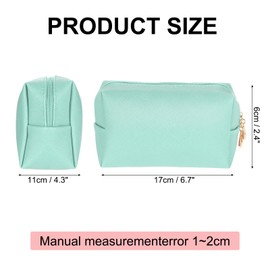uxcell PU Leather Square Makeup Bag, Waterproof Cosmetic Organizer Bag Zipper Pouch Travel Toiletry Bag for Women for Makeup Brush Holder (Light Green, Small)