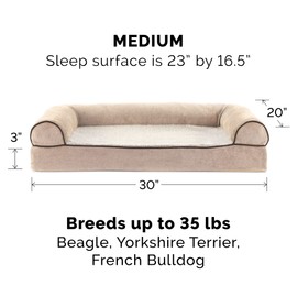 Furhaven Cooling Gel Dog Bed for Medium/Small Dogs w/ Removable Bolsters & Washable Cover, For Dogs Up to 35 lbs - Sherpa & Chenille Sofa - Cream, Medium