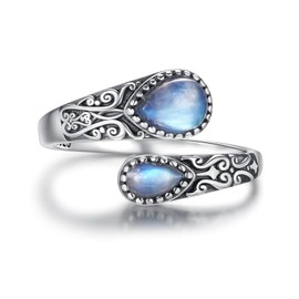 925 Sterling Silver Moonstone Ring Adjustable Filigree Vintage Jewelry Gifts for Women