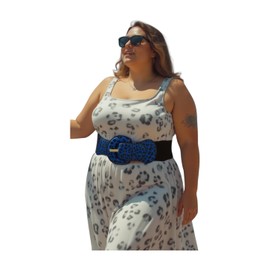 Women Fashion Elastic Safari Belt Hip High Waist Animal Print Leopard Cheetah M L Blue