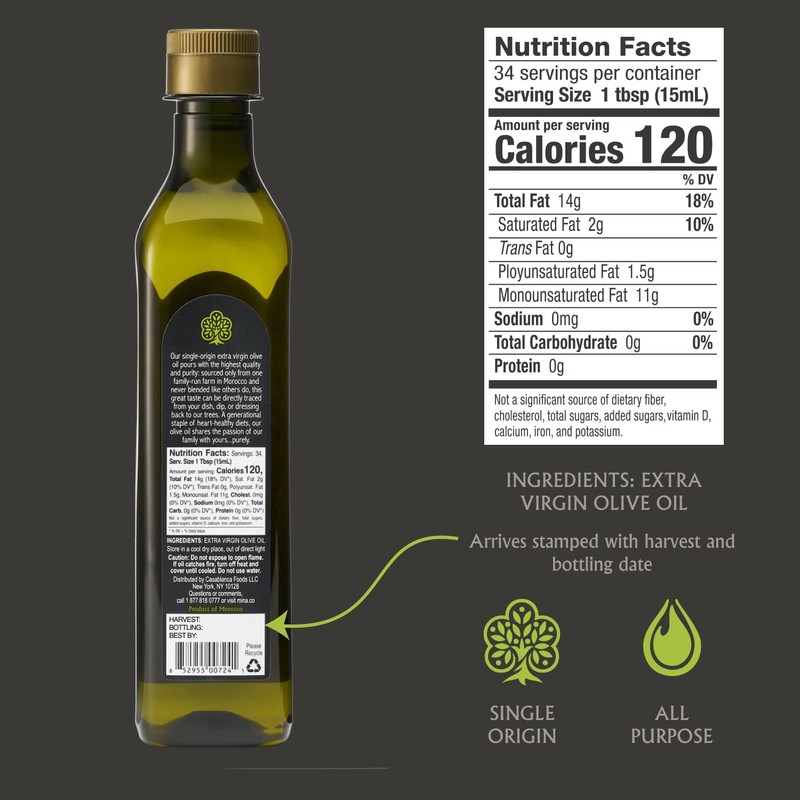 Mina Moroccan Olive Oil Extra Virgin 16.9 Fl Oz (Pack