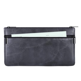 HAUTOCO Wallet Bank Bag PU Leather Textured Bank Folder with Zip 28 x 15.5 cm A5 Documents Two Pockets Money Folder for Business Household School, black