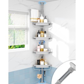 ALLZONE Rustproof Shower Caddy Corner for Bathroom,Bathtub Storage Organizer for Shampoo Accessories,4-Tier Adjustable Shelves with Tension Pole, 39 to 113 Inch, Grey