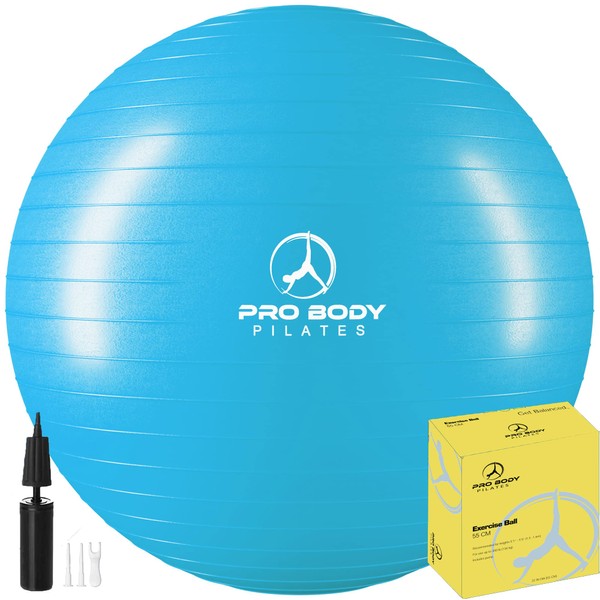 ProBody Pilates Ball Exercise Ball Yoga Ball, Multiple Sizes Stability Ball Chair, Gym Grade Birthing Ball for Pregnancy, Fitness, Balance, Workout at Home, Office and Physical Therapy (Teal, 65cm)