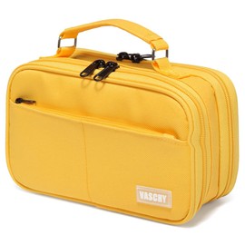 Pencil Case, VASCHY Large Pencil Pouch with Multi-compartments for School, Work, Office Portable Pencil Cases for Adults, Girls and Boys with Top Handle Zippered Stationary Organiser, Yellow