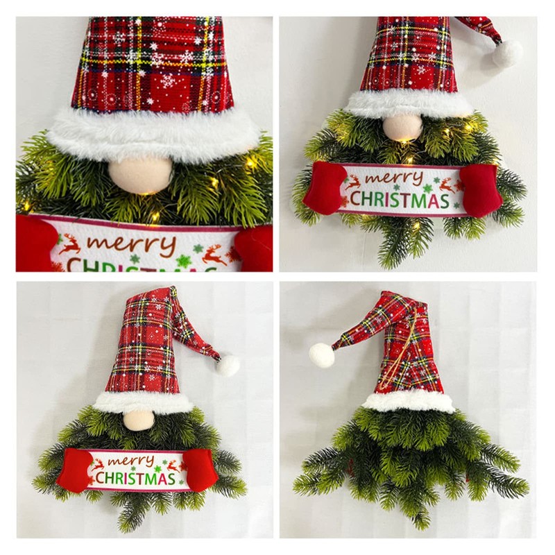 BFYDOAA 13x27in Christmas Gnome Wreath Artificial Pine Spruce Wreath with
